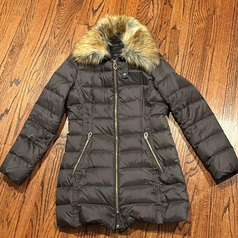 Charcoal Ivanka Trump jacket with faux fur removable collar